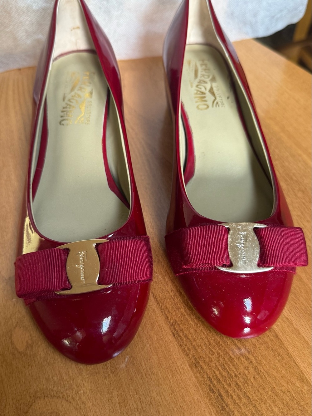 Salvatore Ferragamo Red Vara Bow Patent Leather Flats